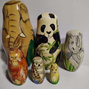 Jungle Nesting Dolls wild animal elephant rhino bear Wood Set Unique Home Decor